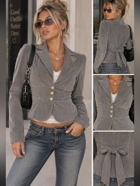Guess‎ velour jacket with back bow and shoulder pads EUC
